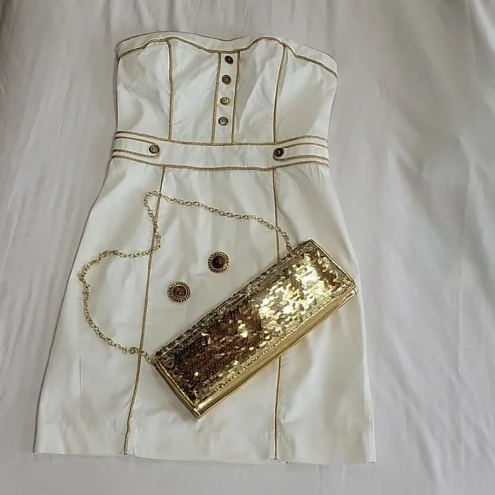 H&M Off-White Dress With Gold Piping Size 6